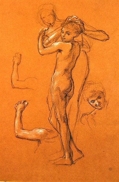 Study for Idle Fears (II), 1893 (kridt på papir) af Edward John Poynter
