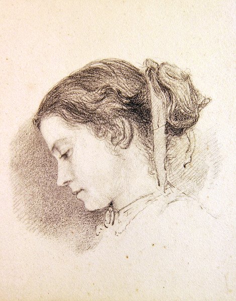 Studie af en piges hoved (blyant på papir) af Edward John Poynter