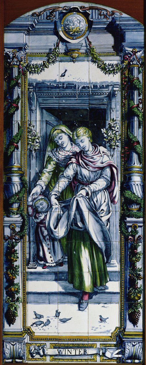Winter, fra en serie af flisepaneler, designet af Sir Edward Poynter og lavet af Minton, Campbell and Company, til det hollandske køkken, 1867-8 (keramik) af Edward John Poynter