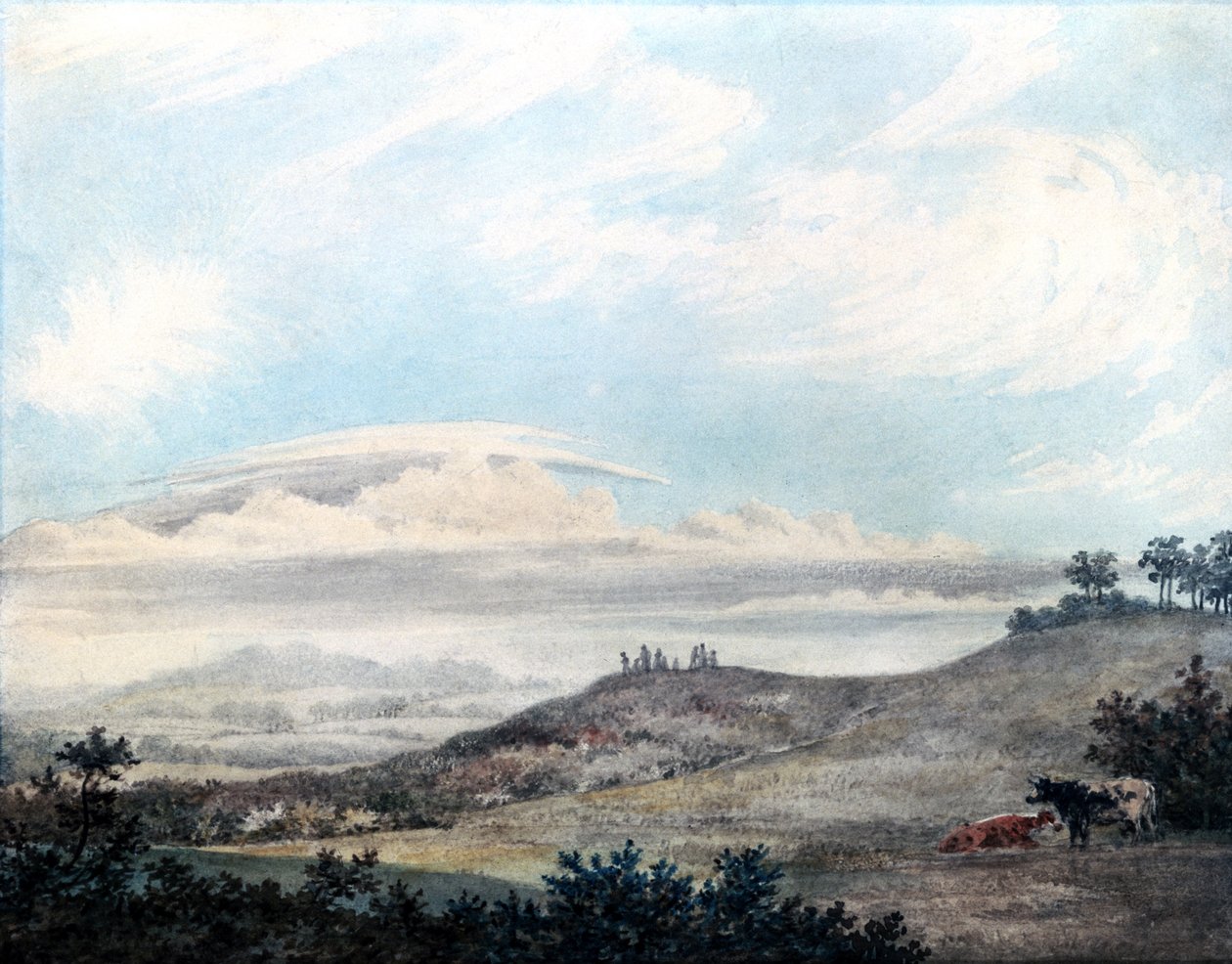 Landskab med senere skystudier af Luke Howard (1772-1864) c.1808-11 (wc på papir) af Edward Kennion