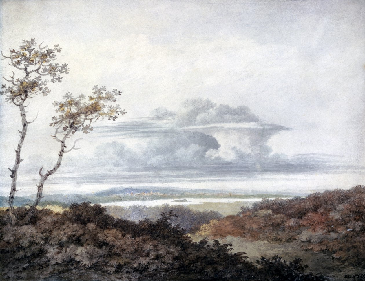 Landskab med senere skystudier af Luke Howard (1772-1864) c.1808-11 (wc på papir) af Edward Kennion