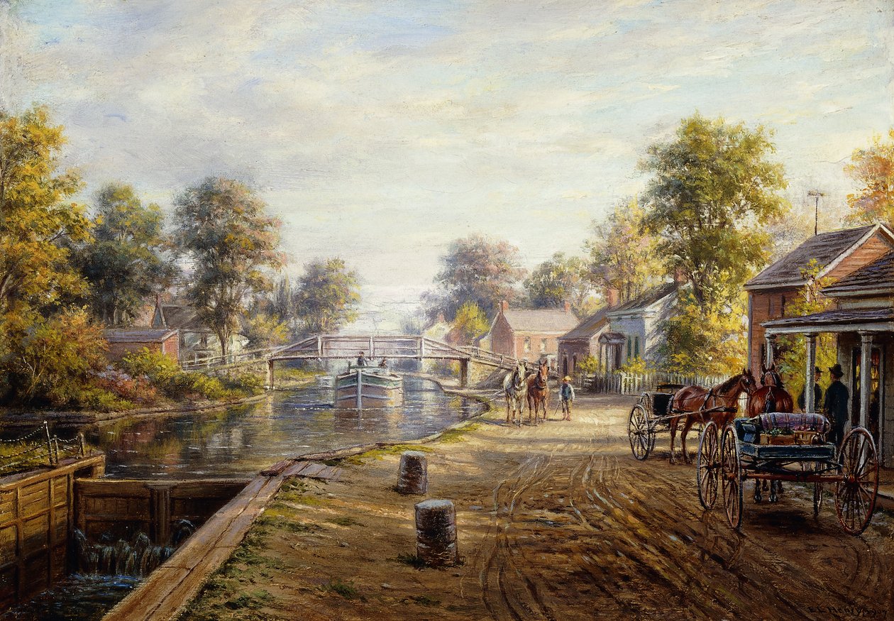 Scene langs Delaware og Hudson Canal, 1907 af Edward Lamson Henry