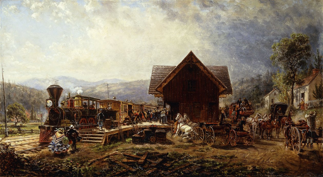 Den 9.45 A.M. Accomodation, Stratford, Connecticut, 1864 af Edward Lamson Henry