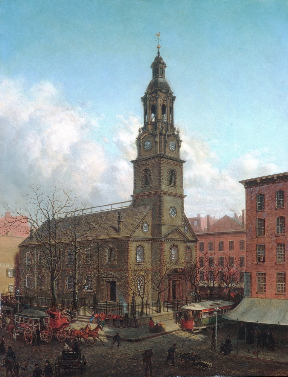 Den nordhollandske kirke, Fulton og William Streets, New York, 1869. af Edward Lamson Henry