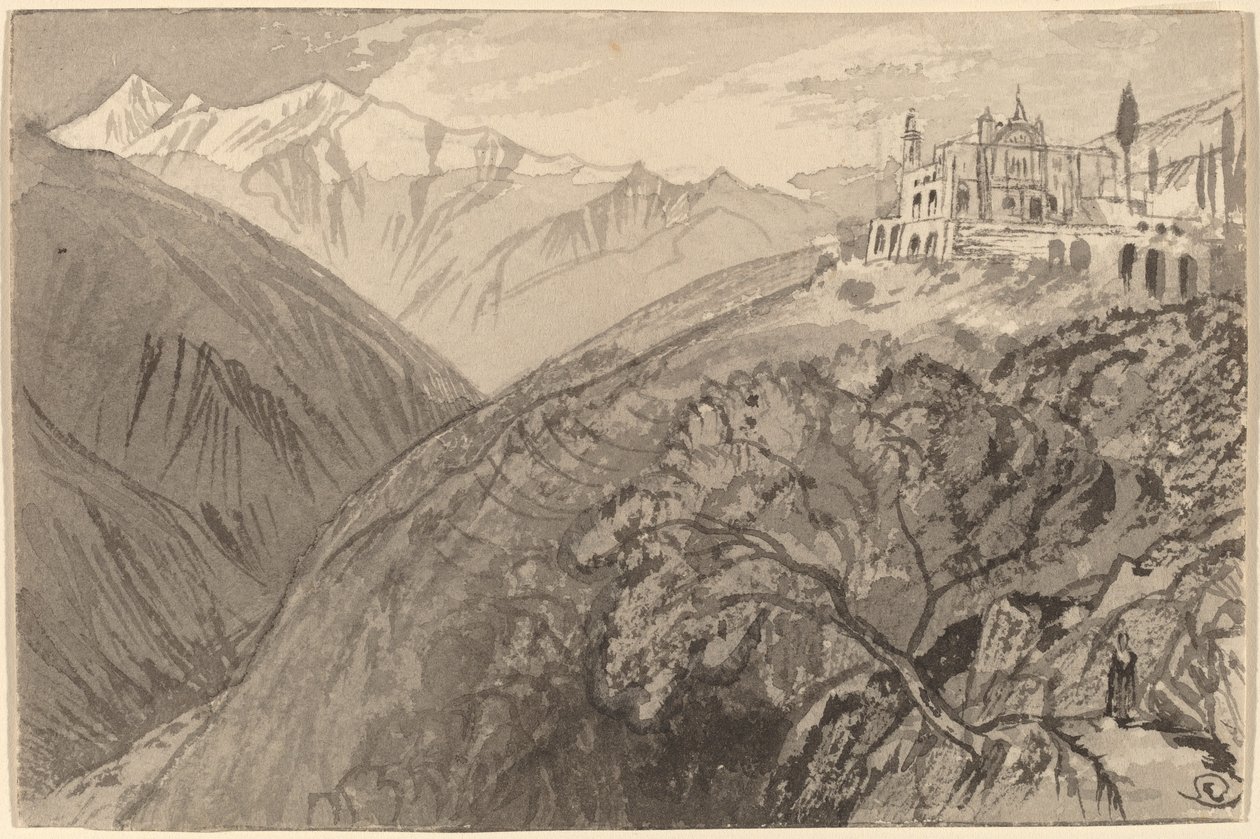 En by på en bakketop (Sanctuary of Lampedusa) af Edward Lear