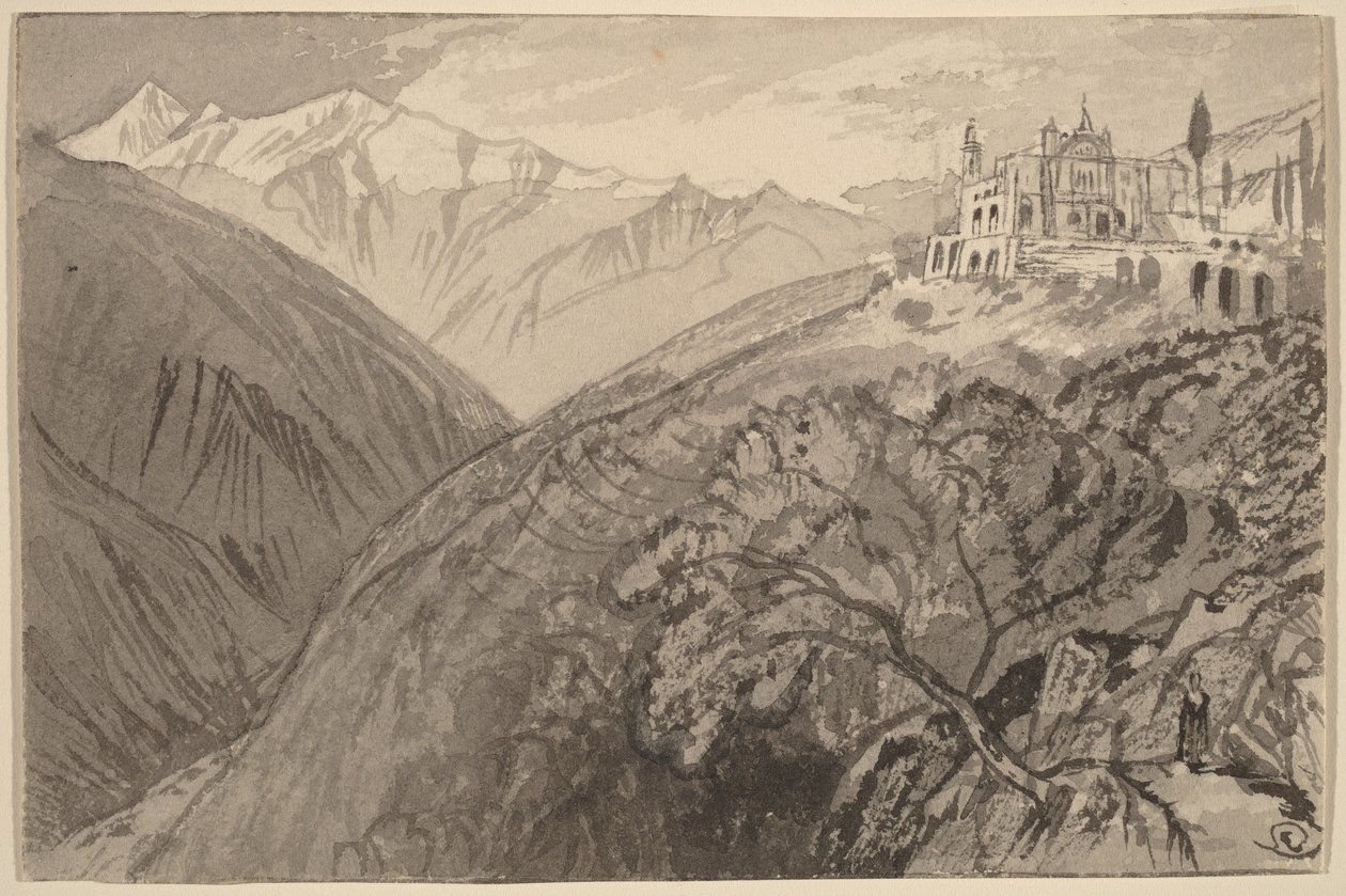 En by på en bakketop (Lampedusa-helligdommen) af Edward Lear