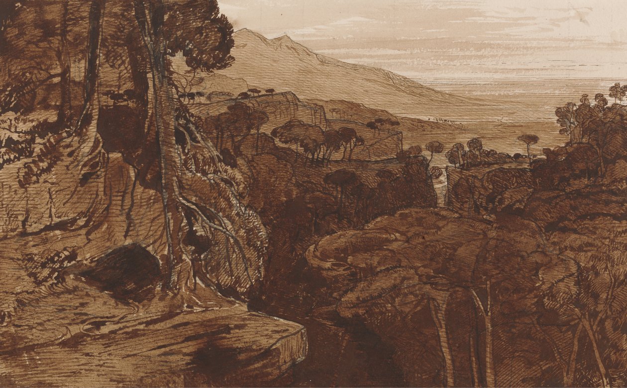 Bavella, Corsica, ca. 1868 (pen og blæk med vask på papir) af Edward Lear