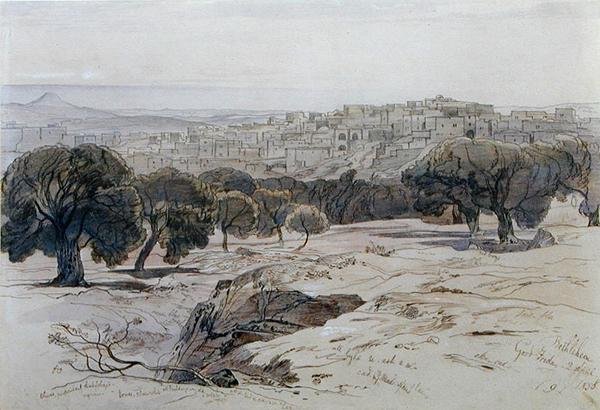 Betlehem - Langfredag den 2. april 1858 (pen, blæk og akvarel på papir) af Edward Lear
