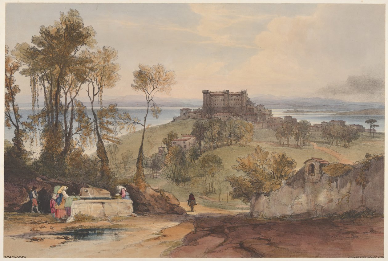 Bracciano Views of Rom og dens omgivelser, tavle 2, 1841. af Edward Lear