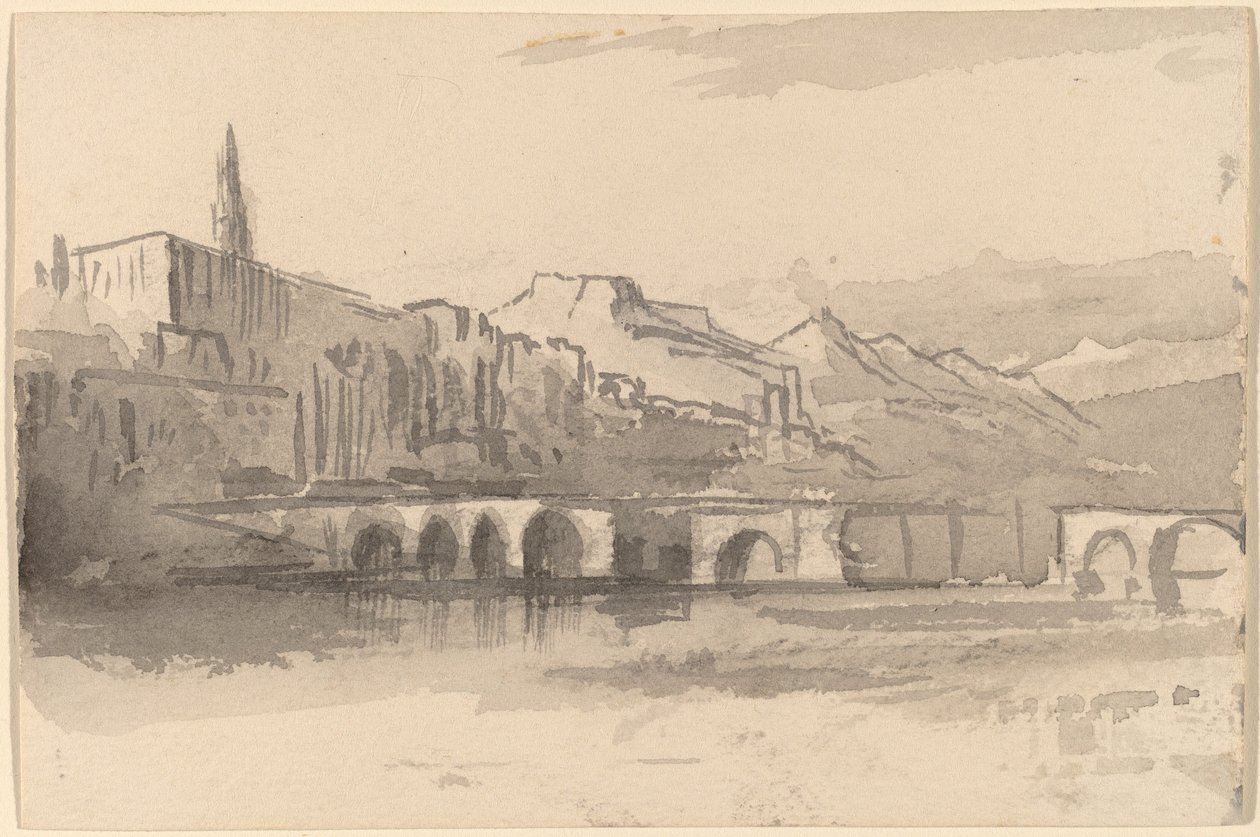 Bro med bjerge i det fjerne (Ventimiglia) af Edward Lear