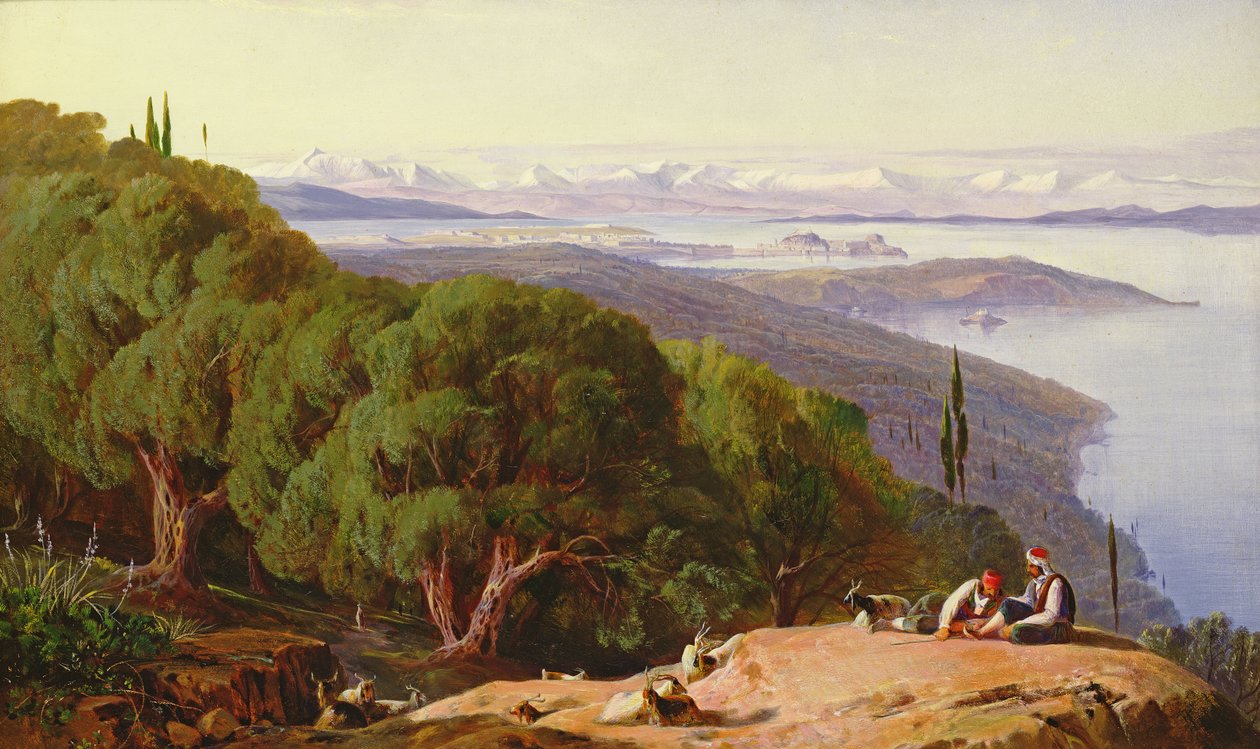 Korfu fra Gastouri-bakken, 1857-58 af Edward Lear