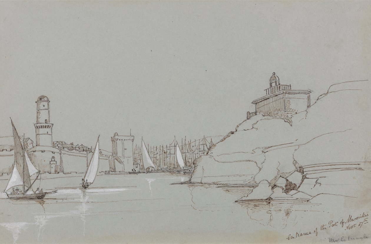 Indgang til havnen i Marseille af Edward Lear