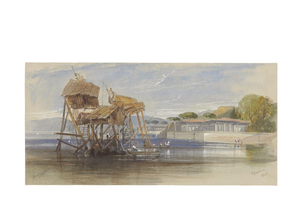 Fiskerhuse ved Bosporus, 1848 af Edward Lear
