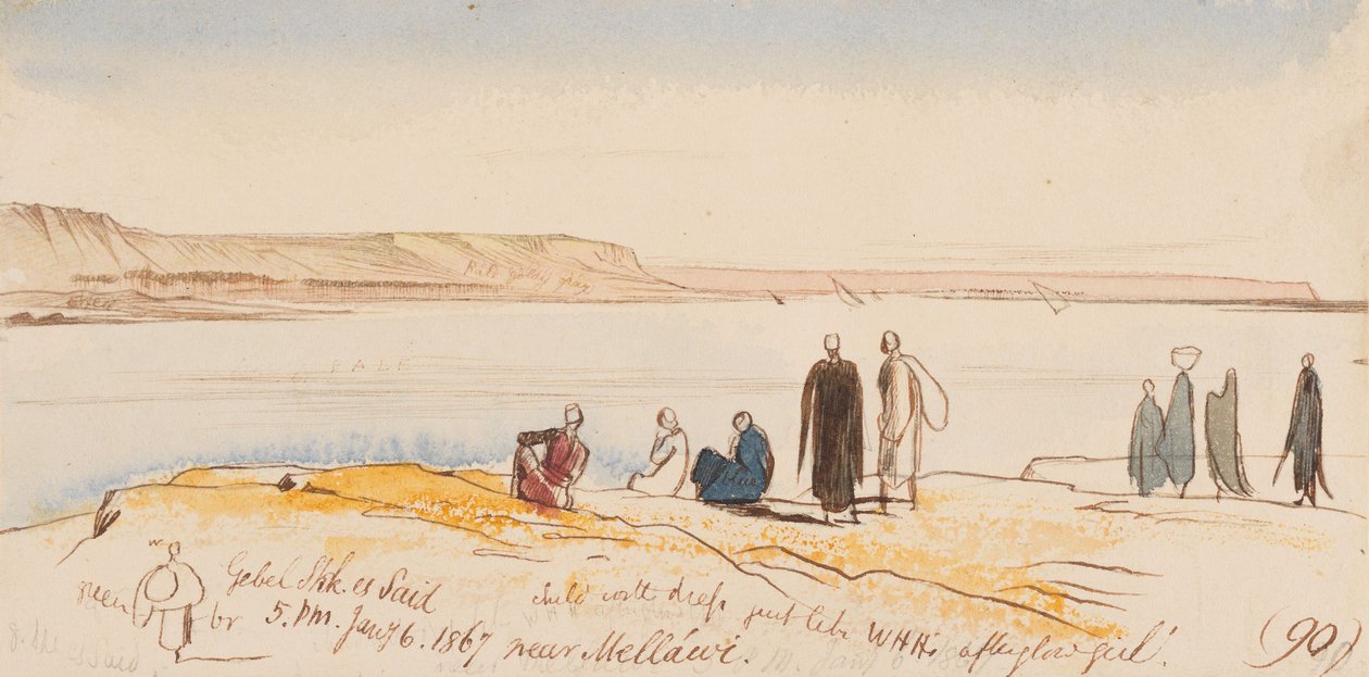 Gebel Shk. es Said, nær Mellawi; kl. 17.00, den 6. januar 1867 (90) af Edward Lear