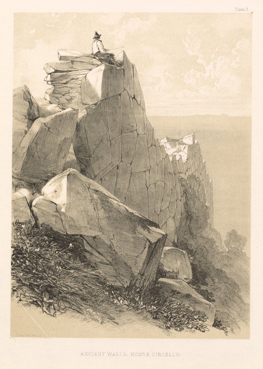 Illustreret udflugt i Italien vol. II: Gamle mure, Monte Circello, 1846. af Edward Lear