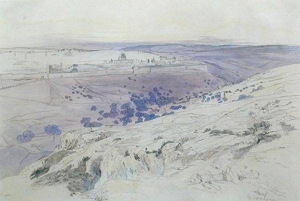 Jerusalem, 24.-28. april 1858 (pen, blæk og akvarel på papir) af Edward Lear