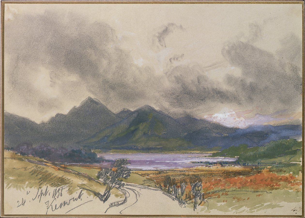 Keswick, 24. september 1836 (blyant og wc med hvidt på papir) af Edward Lear