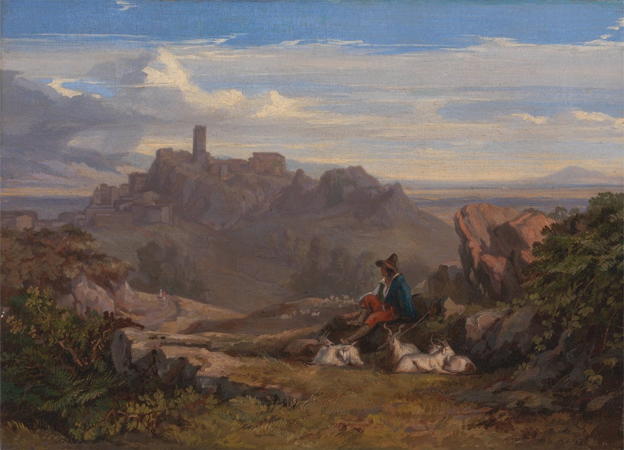 Landskab med gedehyrde af Edward Lear