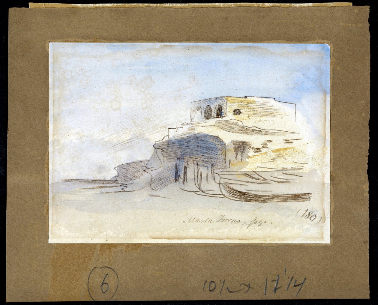Massa Forno, på øen Gozo (Ghawdex), maltesisk øhav (Massa Forno, Gozo, Malta) - Maleri af Edward Lear (1812-1888), akvarel på papir (9,4x13,5 cm) af Edward Lear