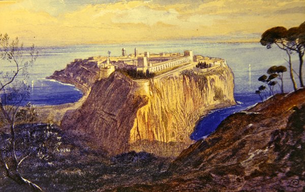 Monaco (akvarel og gouache på papir) af Edward Lear