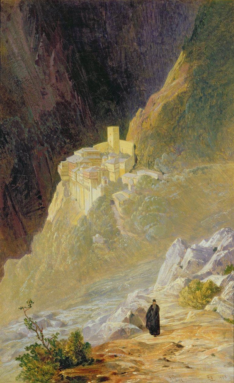 Mount Athos, klosteret St. Paul, 1858 af Edward Lear