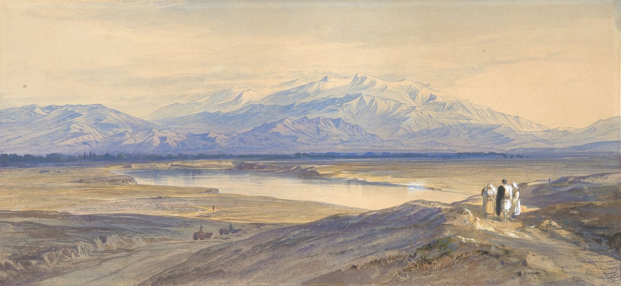 Mount Olympus fra Larissa, Thessalien, Grækenland, 1850-85. af Edward Lear