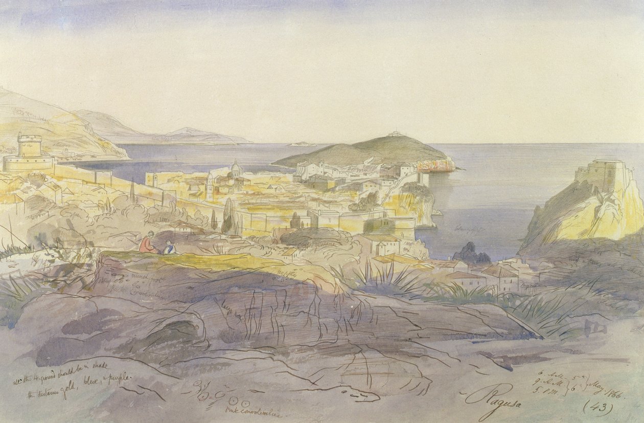 Ragusa (Dubrovnik), 5.-6. maj 1866 (pen, blæk og wc på papir) af Edward Lear
