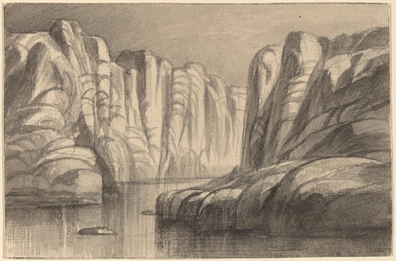 Flod, der snor sig gennem en klippeformation (Philae, Egypten) af Edward Lear