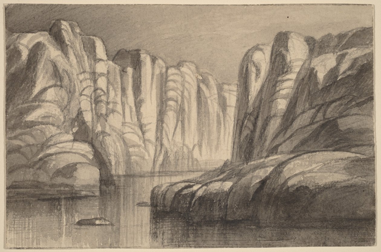 Flod, der snor sig gennem en klippeformation (Philae, Egypten) af Edward Lear