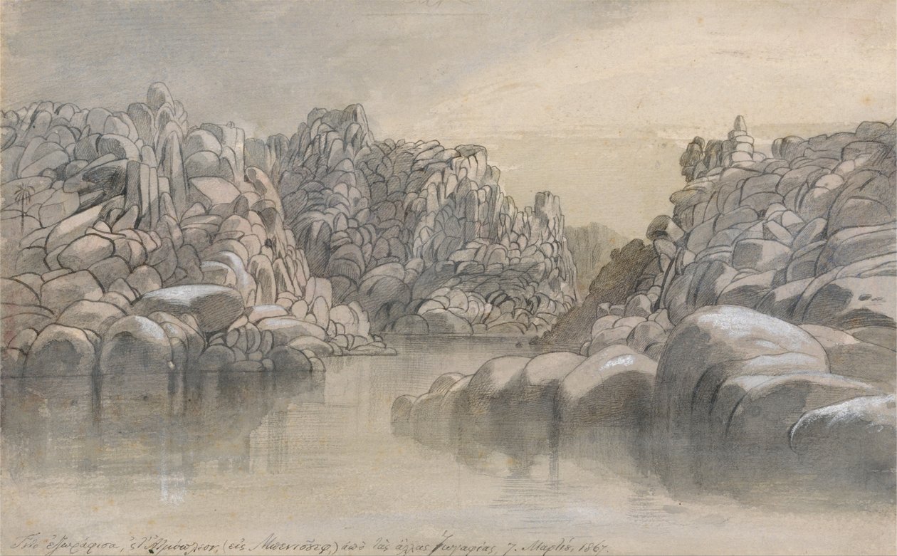 Flodpasset mellem halvtørre klipper af Edward Lear