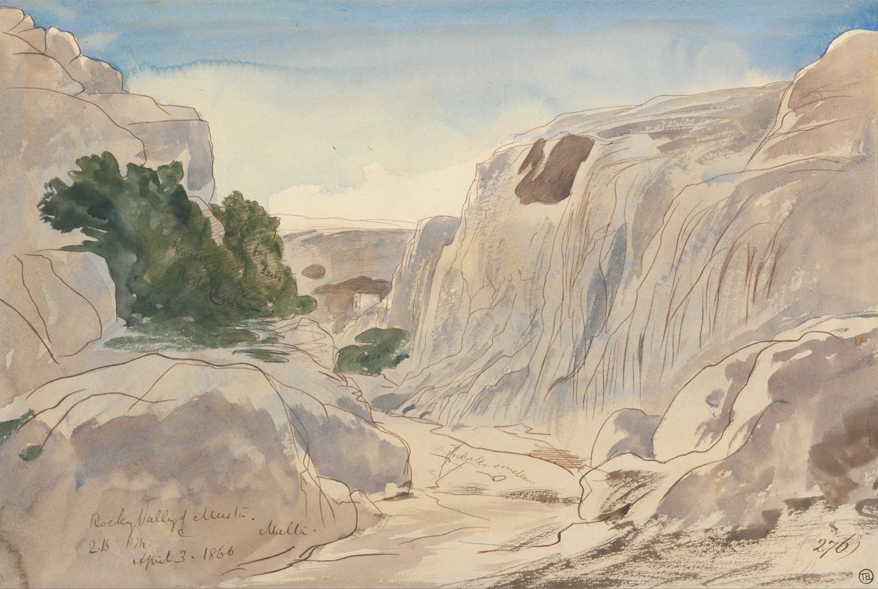 Rocky Valley of Mosta, Malta, kl. 14.15 (3. april 1866) af Edward Lear
