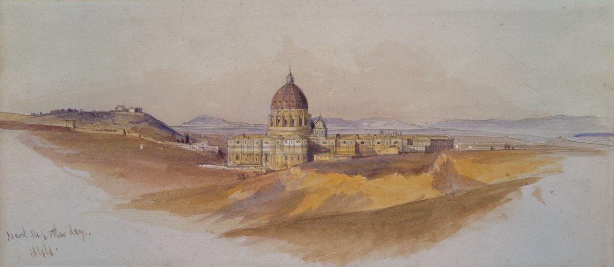 Sankt Peters Rom set fra Villa Dorta Pamphili (akvarel) af Edward Lear