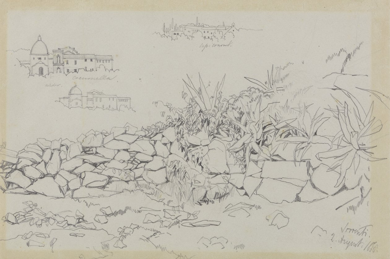 Sorrento, 2. august 1838 (grafit på gråt vævet papir) af Edward Lear