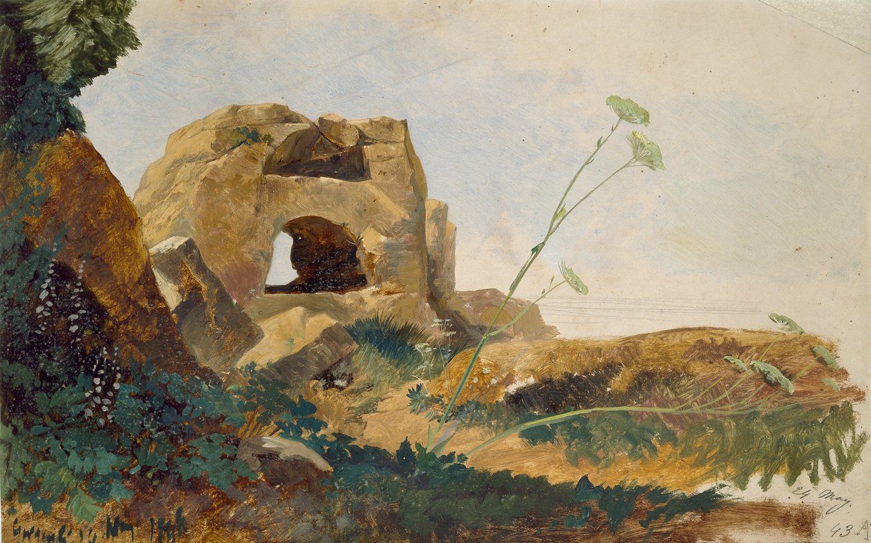 Studie af klipper og løv, Agrigento Girgenti, Sicilien, 1847 af Edward Lear