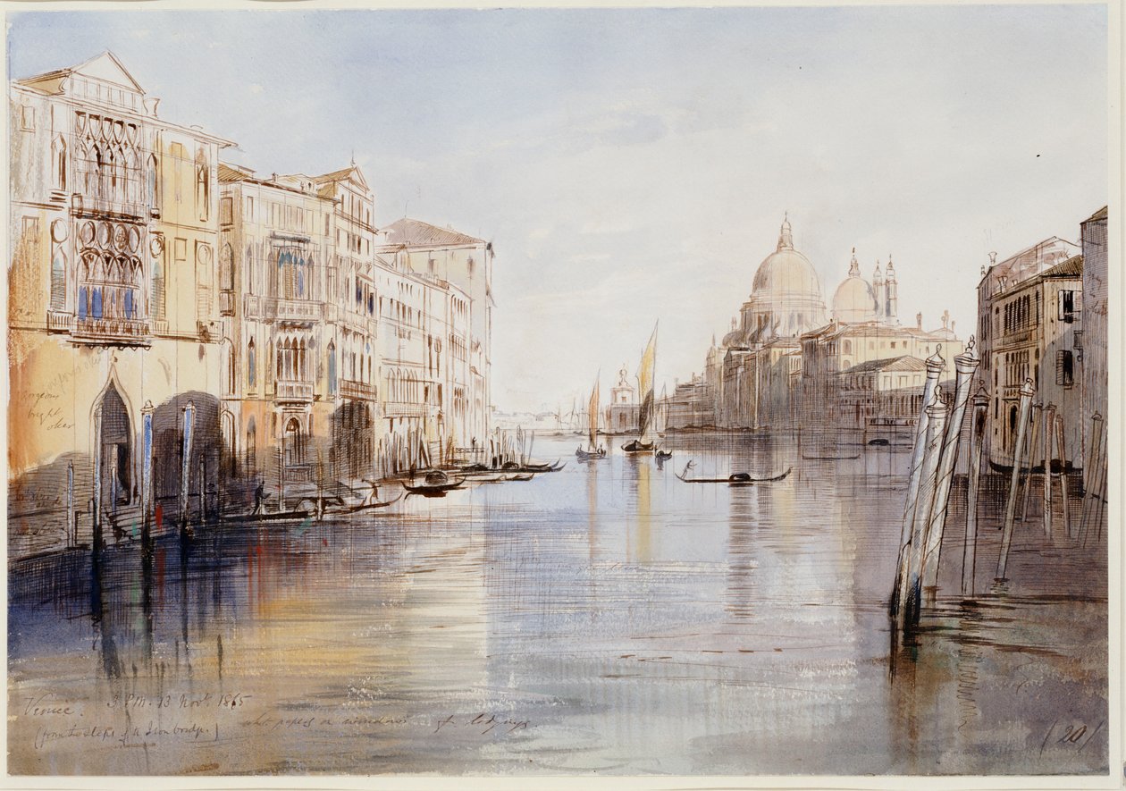 Canal Grande, med Santa Maria Della Salute, Venedig, Italien, 1865 af Edward Lear