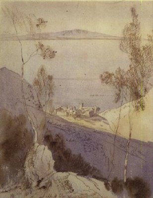 Esphigmenou-klosteret (akvarel) af Edward Lear