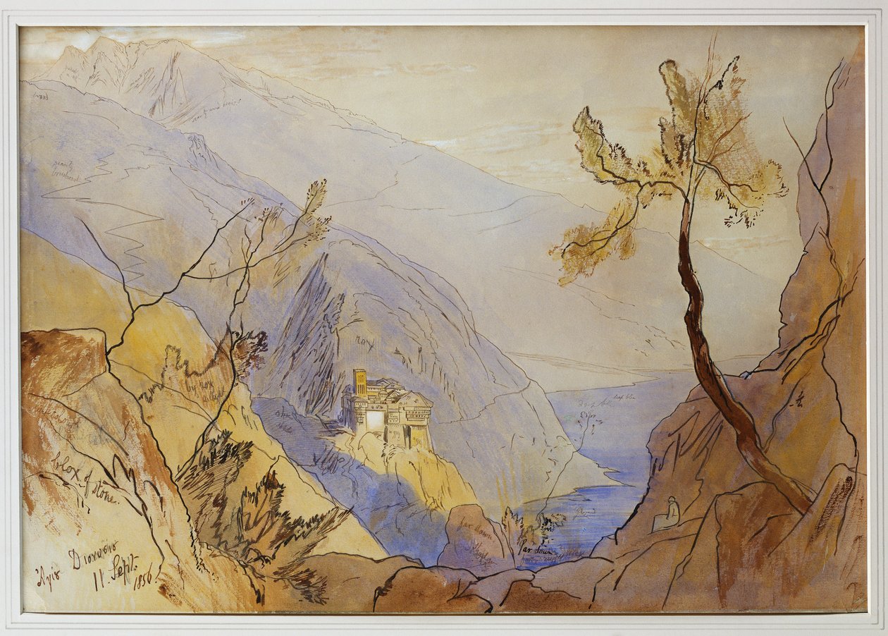 Klosteret St. Dionysius, Athos-bjerget, 11. september 1856 af Edward Lear