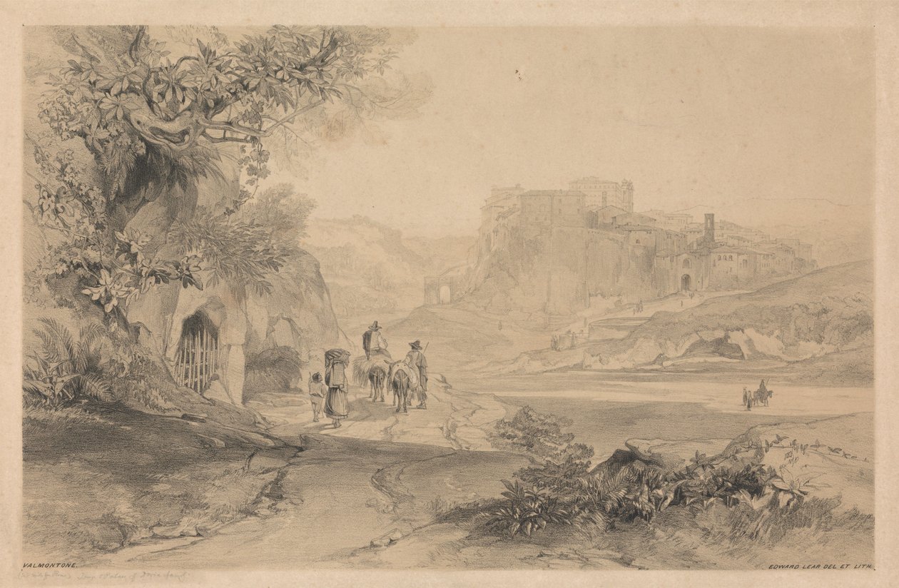 Valmontone, fra »Udsigter i Rom og omegn«, 1841 af Edward Lear