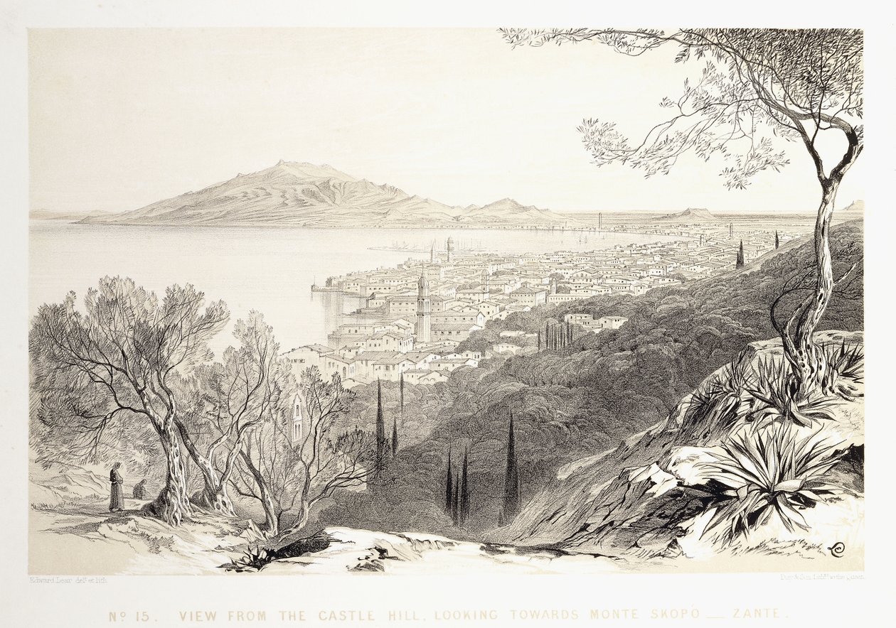 Udsigt fra Slotsbakken, med udsigt til Monte Skopo, Zante, 1863 af Edward Lear