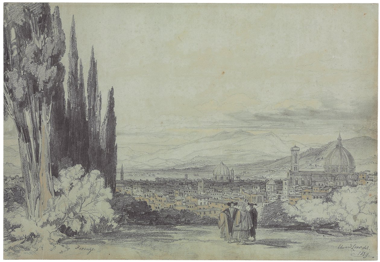 Udsigt over Firenze med Duomo i det fjerne, 1839 af Edward Lear