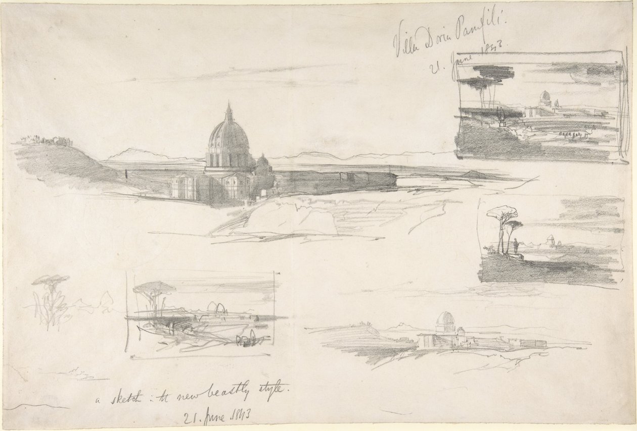 Udsigt over Peterskirken, Rom af Edward Lear