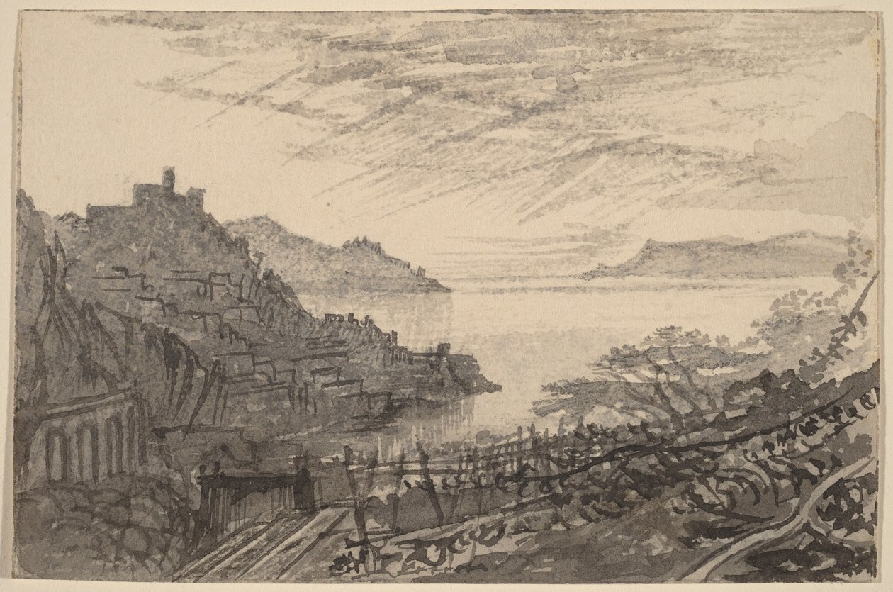 Udsigt over en bugt fra en bjergskråning (Amalfi) af Edward Lear