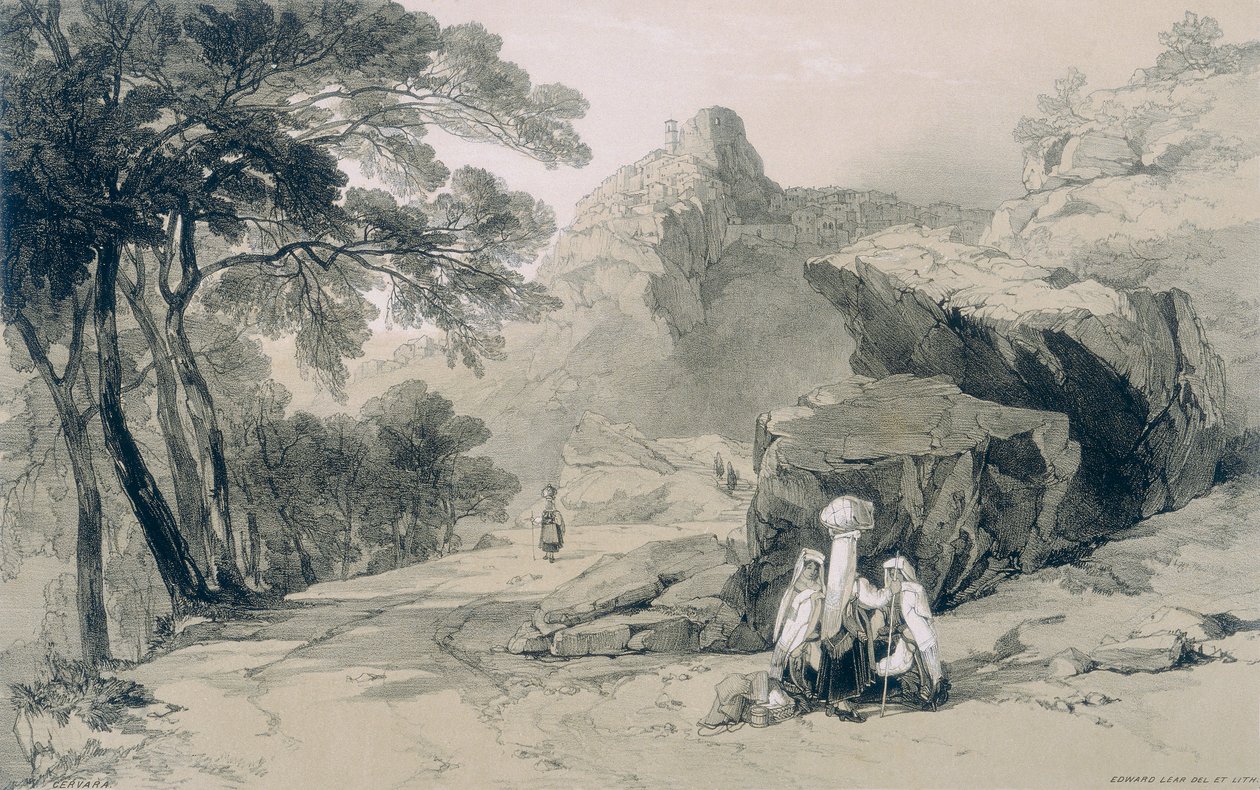 Udsigt i Rom og omegn: Cervara i bydelen Subiaco af Edward Lear