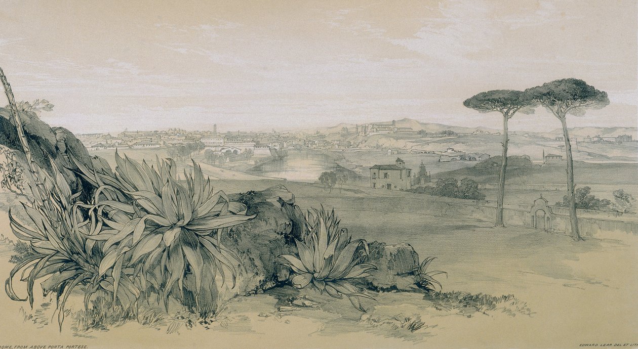 Udsigt i Rom og omegn: Rom fra en villa over Porta Portese af Edward Lear