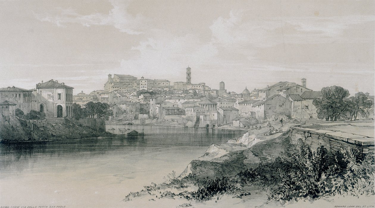Udsigt i Rom og omegn: Rom fra via Porta San Paolo af Edward Lear