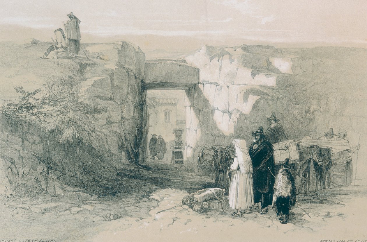 Udsigt i Rom og omegn: Den gamle cyklopiske port Alatri af Edward Lear