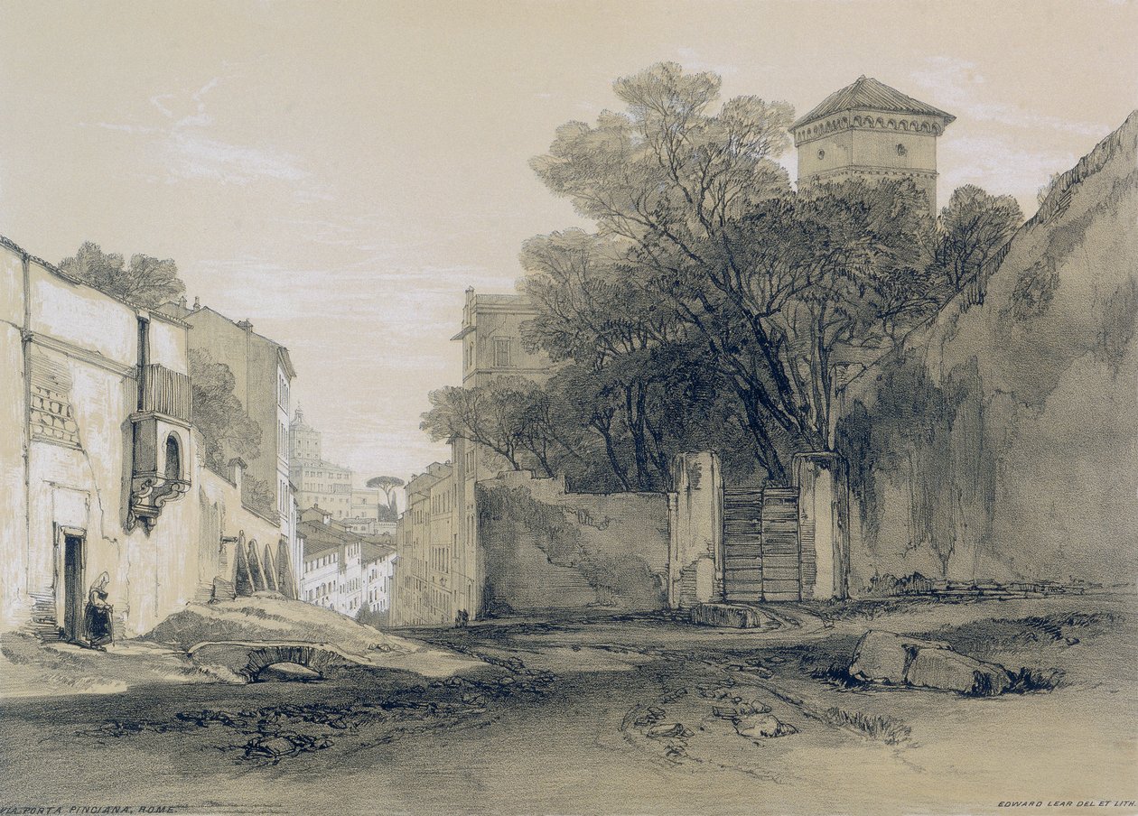 Udsigt i Rom og omegn: Via Porta Pinciana i Rom af Edward Lear