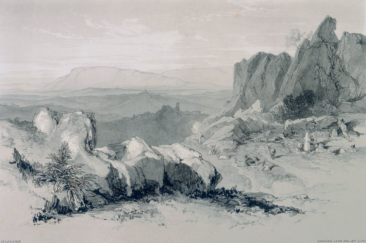 Udsigt i Rom og omegn: udsigt over Olevano af Edward Lear