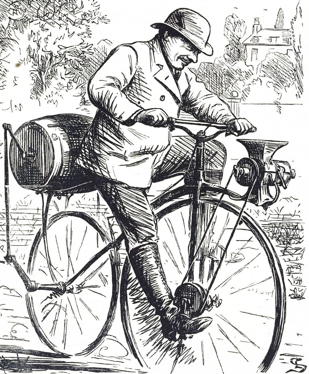 Tegneserie, der viser en kaffekværncykel af Edward Linley Sambourne