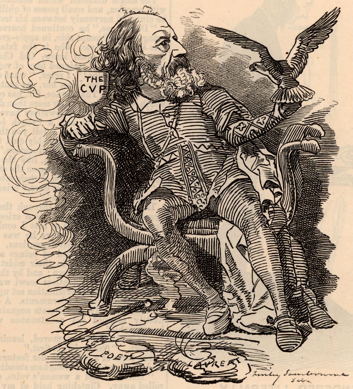 Tegneserie af Alfred Tennyson (1809-1893) engelsk digter af Edward Linley Sambourne
